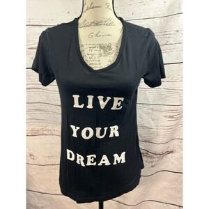 FOR THE‎ REPUBLIC XS Black V Neck T Shirt Live Your Dream Graphic Tee